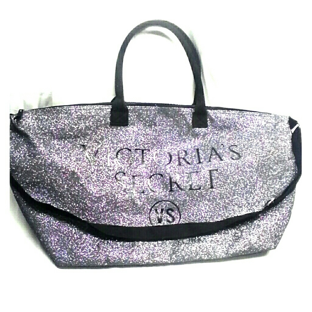 Victoria's Secret silver glitter duffle tote bag